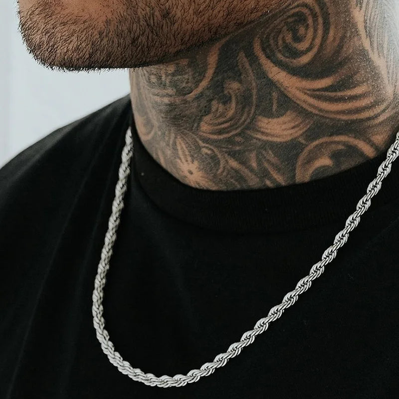Rope Chain Necklace, Stainless Steel Twisted Rope Link Chain, Long Necklaces 16 To 36 inch