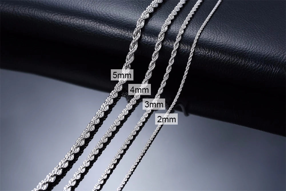 Rope Chain Necklace, Stainless Steel Twisted Rope Link Chain, Long Necklaces 16 To 36 inch