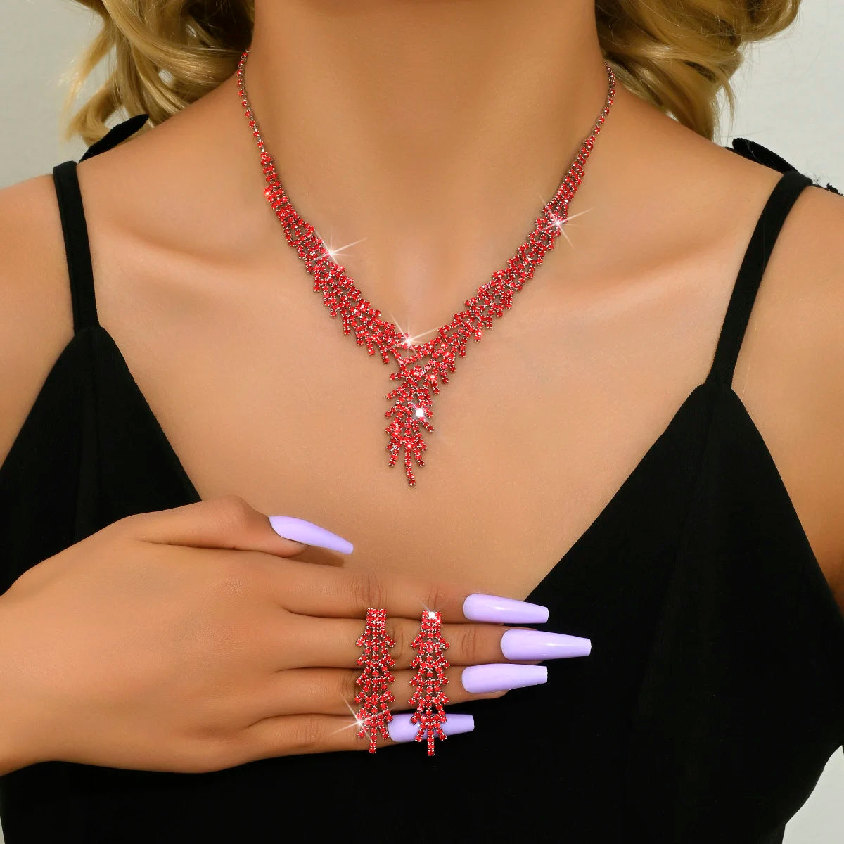 3 Pieces of WOMEN'S Trendy Claw Chain Series Leaf Earrings Necklace Jewelry Set