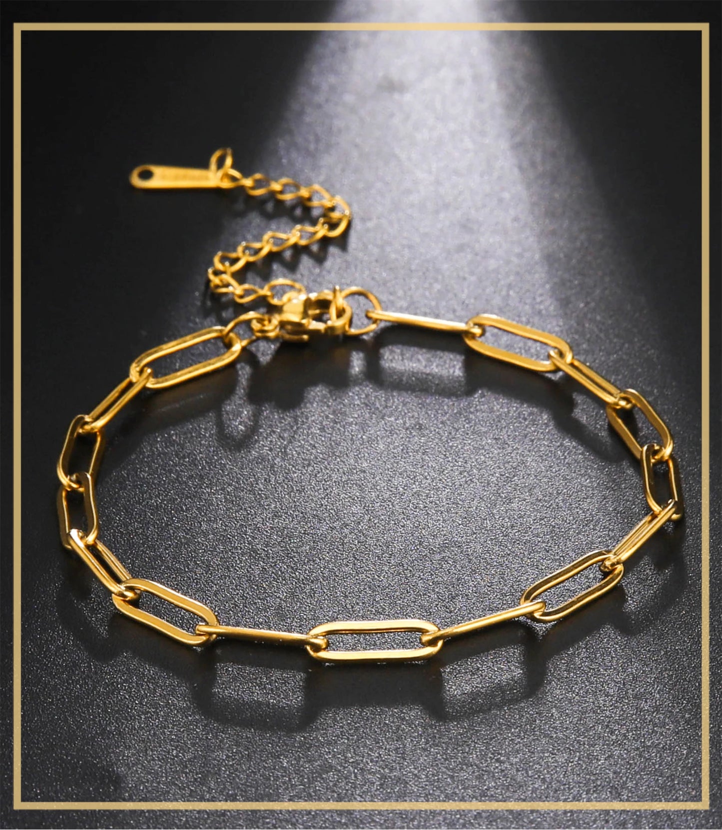 Skyrim Paperclip Link Chain Bracelet – Gold-Colored Stainless Steel, Unisex Minimalist Friendship Jewelry