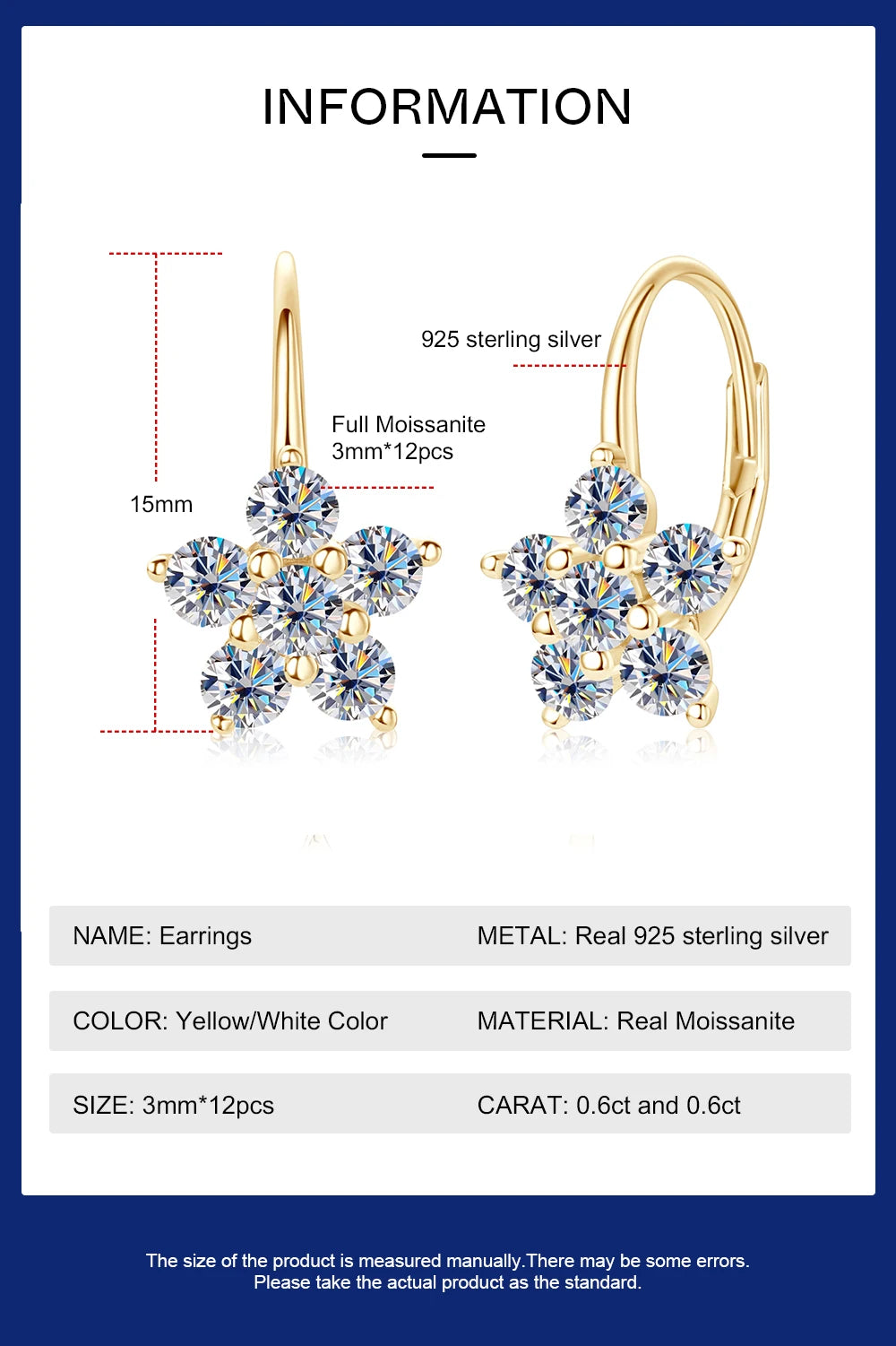 3MM Moissanite Hoop Earrings – White Gold Vermeil on S925 Silver, Sparkly Jewelry for Women and Girls