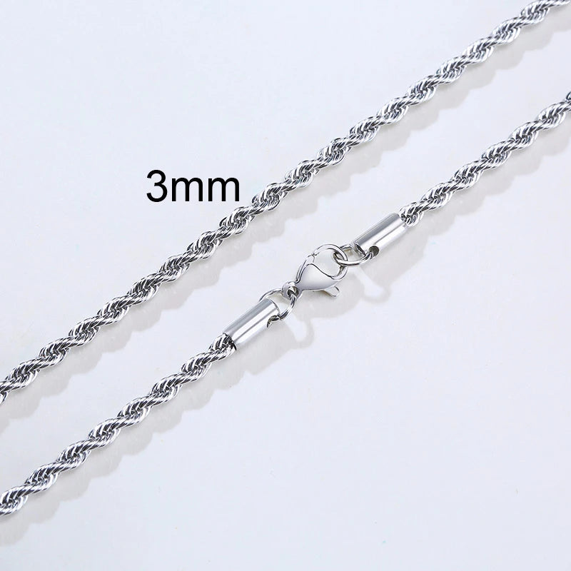 Rope Chain Necklace, Stainless Steel Twisted Rope Link Chain, Long Necklaces 16 To 36 inch