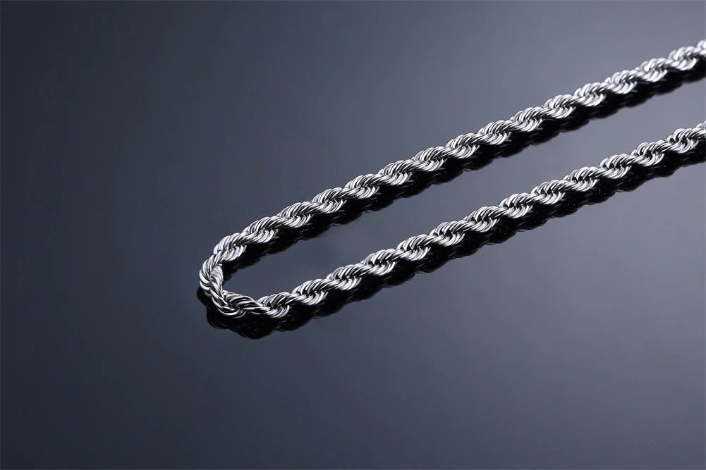 Rope Chain Necklace, Stainless Steel Twisted Rope Link Chain, Long Necklaces 16 To 36 inch