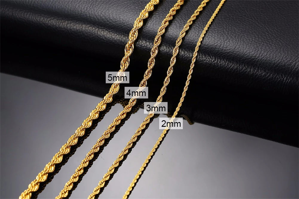 Rope Chain Necklace, Stainless Steel Twisted Rope Link Chain, Long Necklaces 16 To 36 inch
