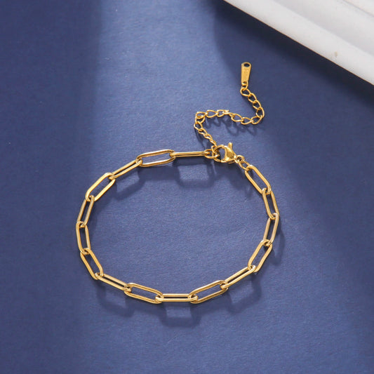 Skyrim Paperclip Link Chain Bracelet – Gold-Colored Stainless Steel, Unisex Minimalist Friendship Jewelry