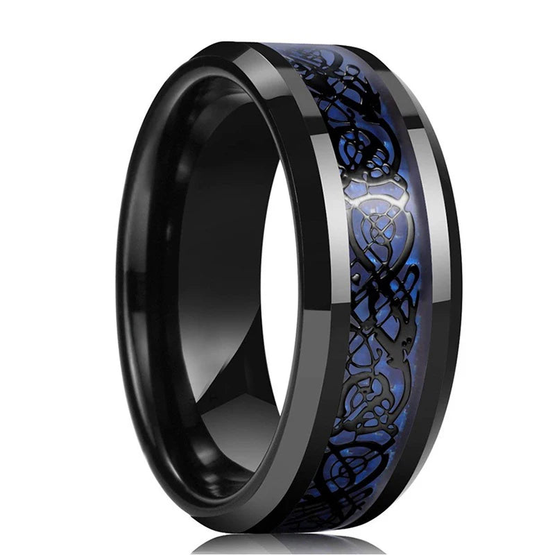 8mm Red Groove Beveled Edge Black Stainless Steel Ring For Men Black Brushed Steel Engagement