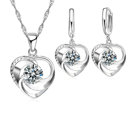 925 Sterling Silver Stamped Necklace Earrings Set Long Chain