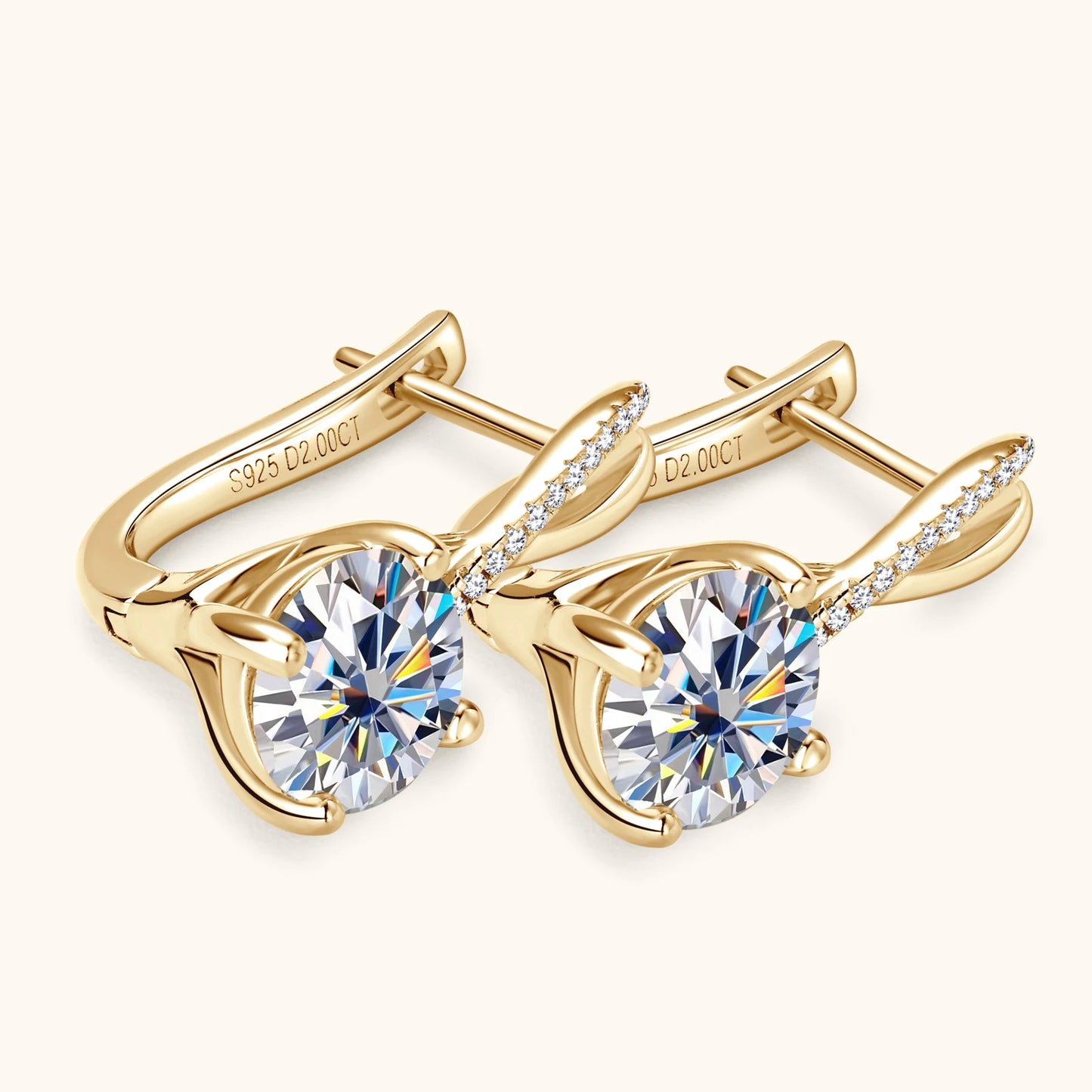 18K Gold-Plated 2ct Moissanite Hoop Earrings for Women – 925 Silver with Certificate