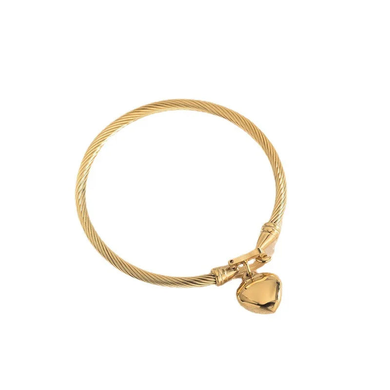 Unisex 18K Gold Stainless Steel Heart Bangle Bracelet