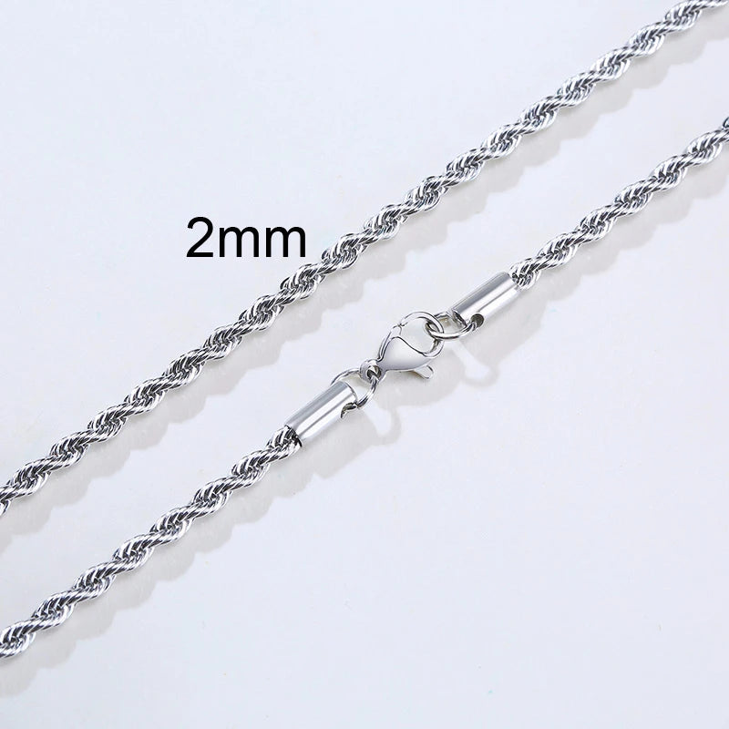 Rope Chain Necklace, Stainless Steel Twisted Rope Link Chain, Long Necklaces 16 To 36 inch