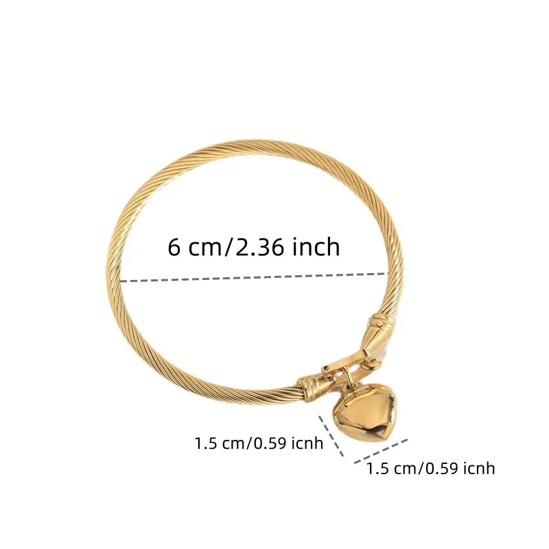 Unisex 18K Gold Stainless Steel Heart Bangle Bracelet