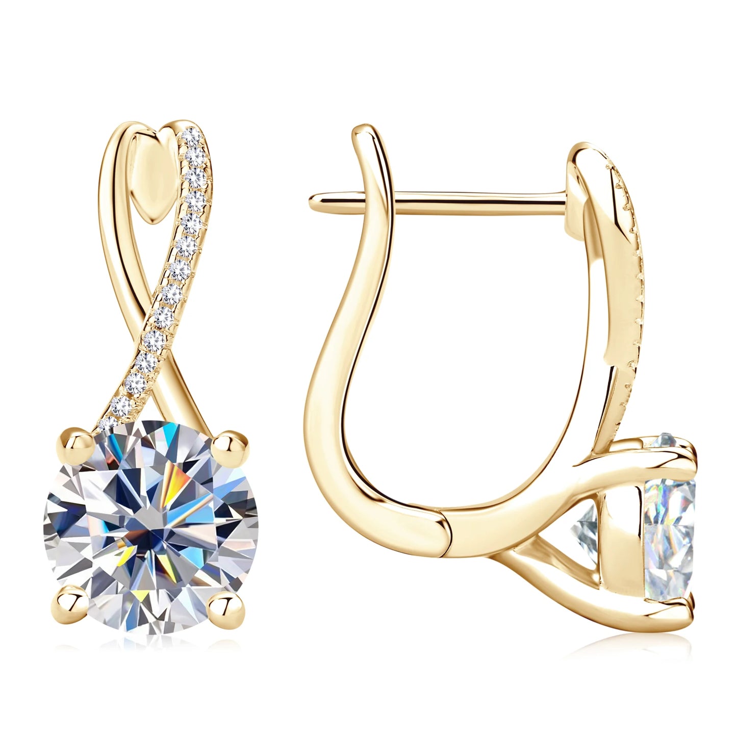 18K Gold-Plated 2ct Moissanite Hoop Earrings for Women – 925 Silver with Certificate