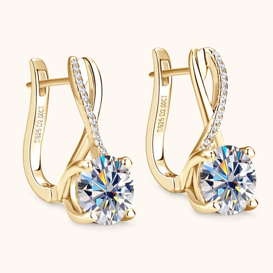 18K Gold-Plated 2ct Moissanite Hoop Earrings for Women – 925 Silver with Certificate