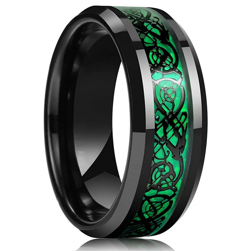 8mm Red Groove Beveled Edge Black Stainless Steel Ring For Men Black Brushed Steel Engagement