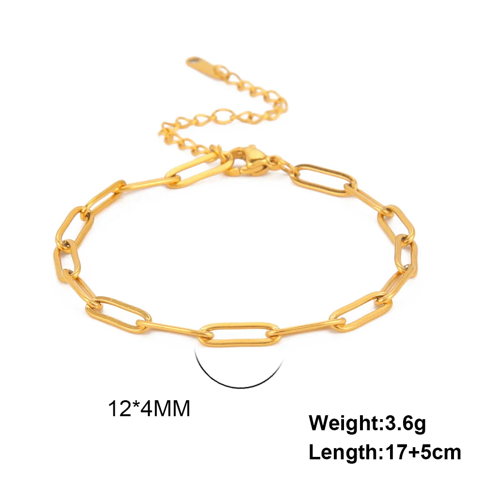 Skyrim Paperclip Link Chain Bracelet – Gold-Colored Stainless Steel, Unisex Minimalist Friendship Jewelry