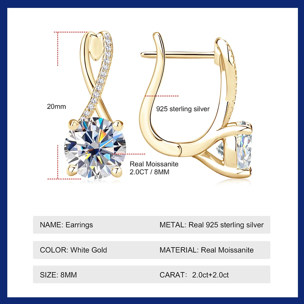 18K Gold-Plated 2ct Moissanite Hoop Earrings for Women – 925 Silver with Certificate