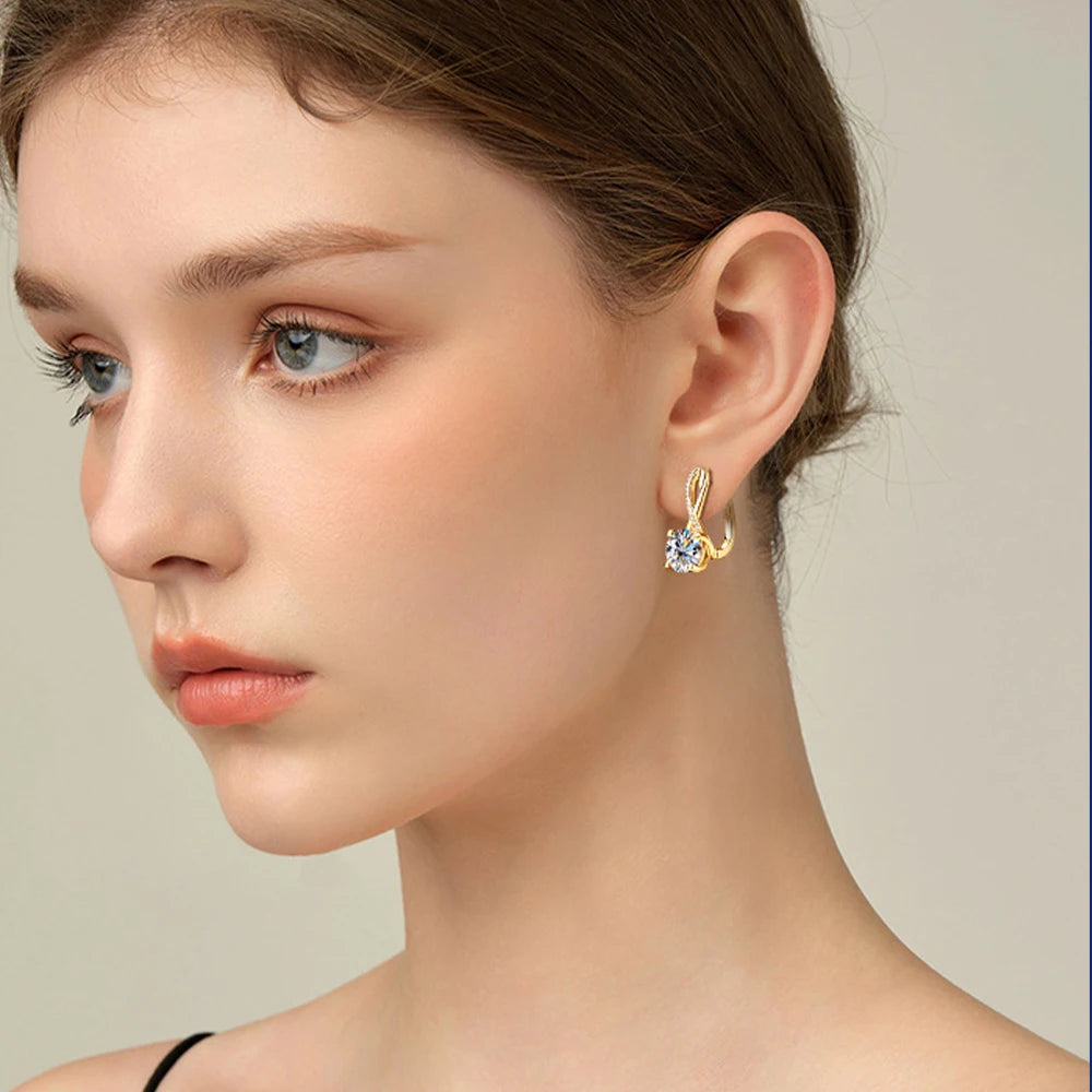18K Gold-Plated 2ct Moissanite Hoop Earrings for Women – 925 Silver with Certificate