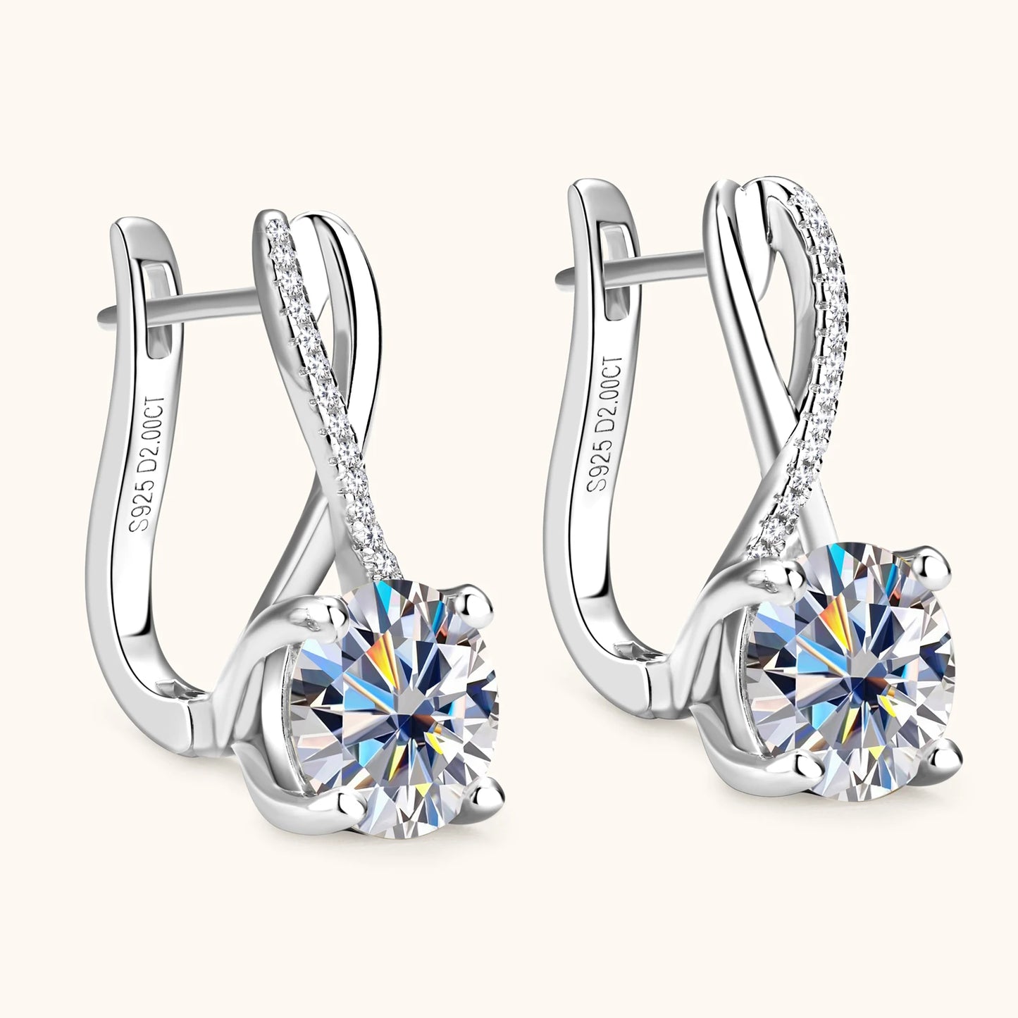18K Gold-Plated 2ct Moissanite Hoop Earrings for Women – 925 Silver with Certificate